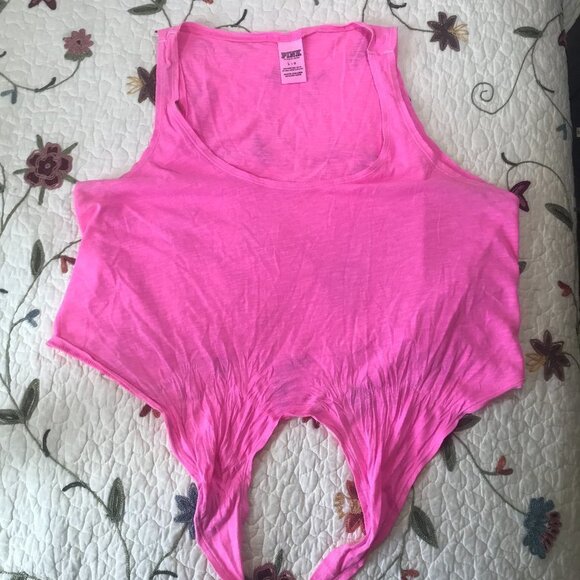 Victoria's Secret PINK L Front Tie Crop Tank Neon - Picture 11 of 13